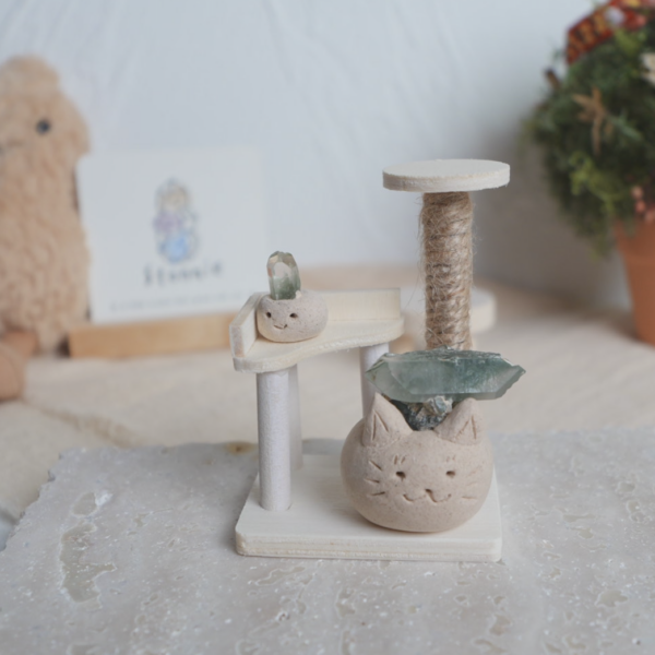 綠幽靈 石頭泥/貓跳台 站高高一下|迷你實木貓跳台