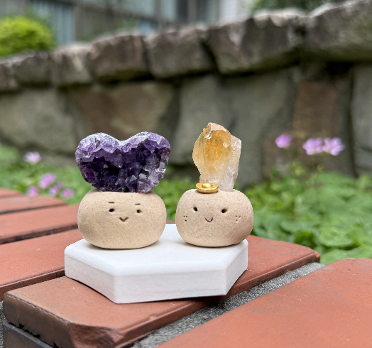 愛心紫水晶簇 黃水晶 烏拉圭|愛心紫水晶簇 石頭泥|🧊