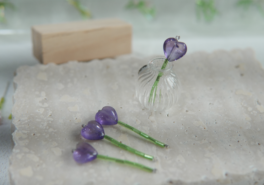 愛心紫水晶 小花 天然礦石小花| 紫水晶 愛心 💜